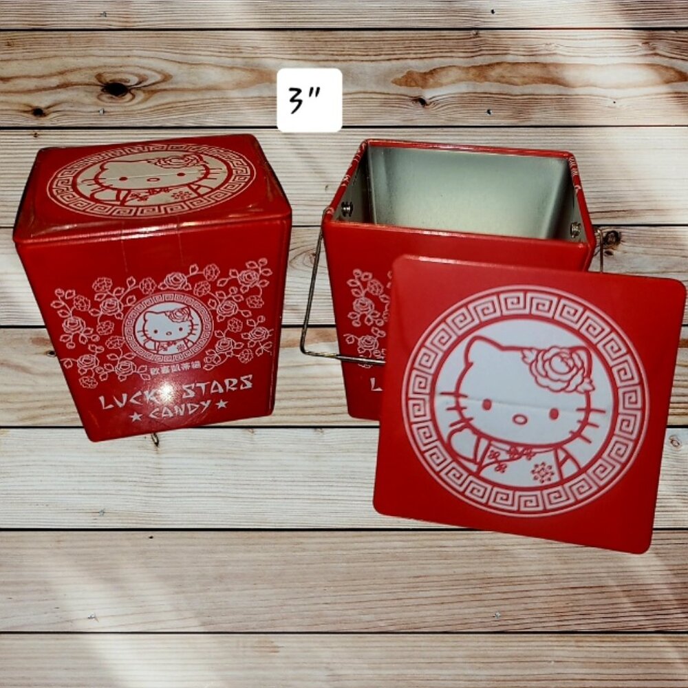 Lot of 2 - HELLO KITTY - Lucky Stars Take Out Box Tin - (1) Sealed (1) Empty Tin